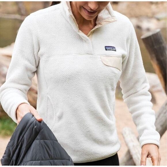 PATAGONIA Women's Re-Tool Snap-T Fleece Pullover white medium cozy soft jacket - Picture 1 of 11